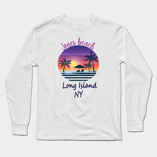 Retro Cool Jones Beach Long Island New York Sunset Vintage Long Sleeve T-Shirt by bougieFire